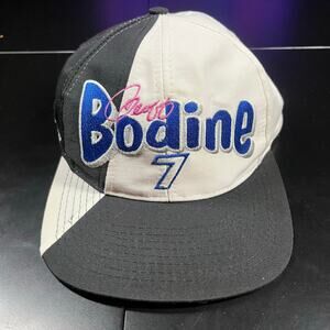 Vintage Geoff Bodine #7 Exide Batteries Racing Hat NASCAR Black White New